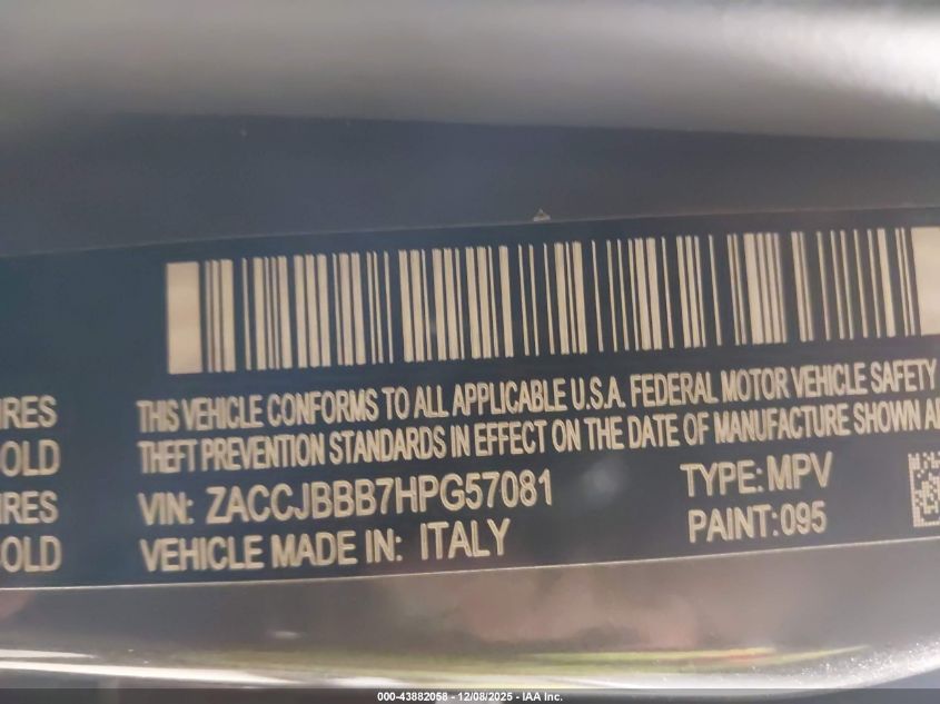 2017 Jeep Renegade Latitude 4X4 VIN: ZACCJBBB7HPG57081 Lot: 43882058