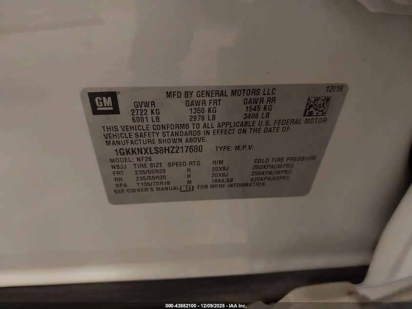 2017 GMC Acadia Denali VIN: 1GKKNXLS8HZ217680 Lot: 43882100