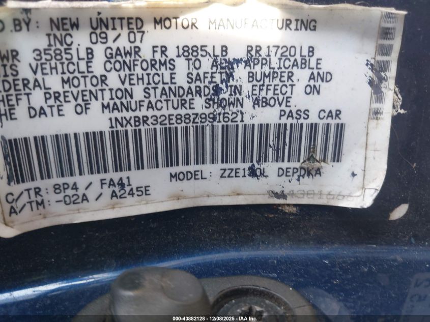 2008 Toyota Corolla Ce VIN: 1NXBR32E88Z991621 Lot: 43882128