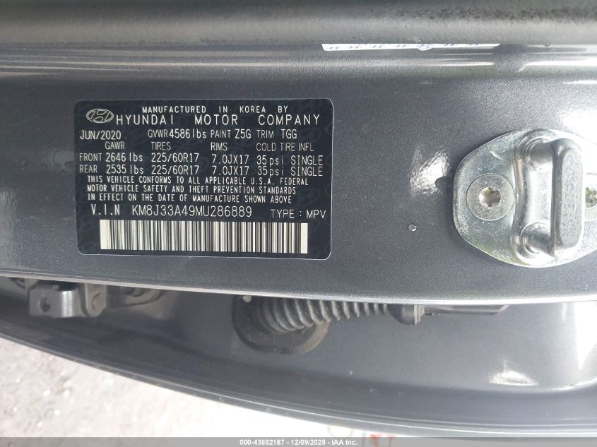 2021 Hyundai Tucson Value VIN: KM8J33A49MU286889 Lot: 43882167