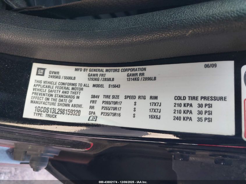 2009 Chevrolet Colorado Lt VIN: 1GCDS13L298159320 Lot: 43882174