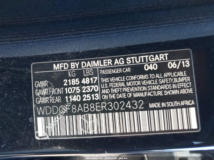 2014 Mercedes-Benz C 300 Sport 4Matic VIN: WDDGF8AB8ER302432 Lot: 43882179