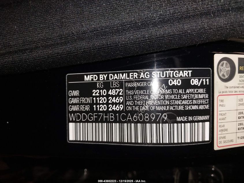 2012 Mercedes-Benz C 63 Amg VIN: WDDGF7HB1CA608979 Lot: 43882223