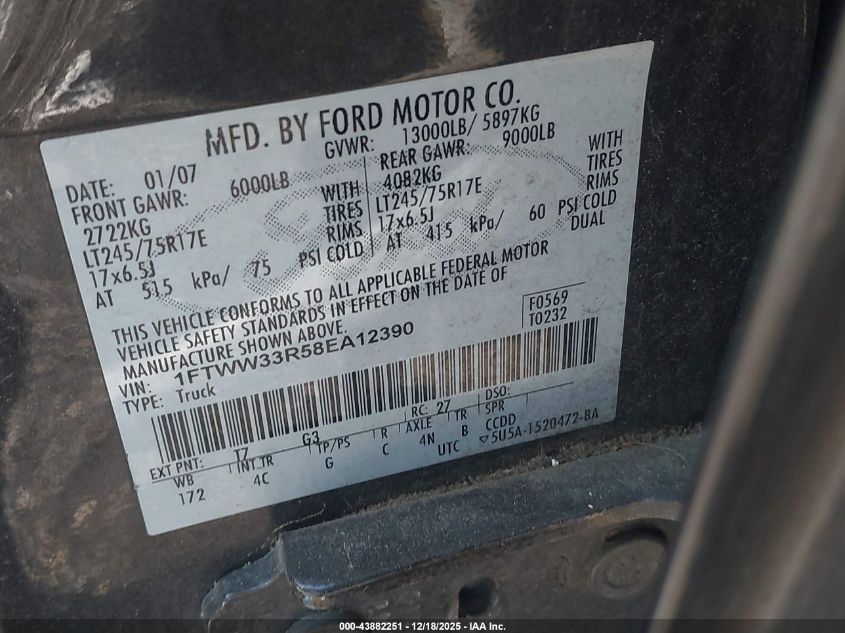 2008 Ford F-350 Fx4/King Ranch/Lariat/Xl/Xlt VIN: 1FTWW33R58EA12390 Lot: 43882251