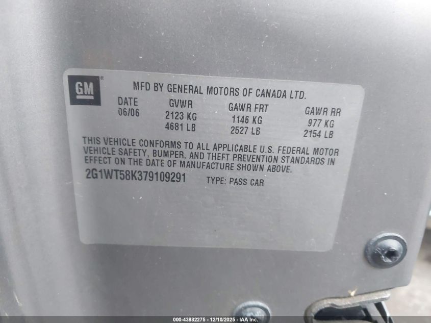 2007 Chevrolet Impala Lt VIN: 2G1WT58K379109291 Lot: 43882275