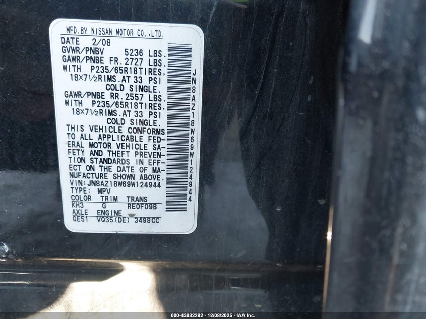 JN8AZ18W69W124944 2009 NISSAN MURANO photo no. 9