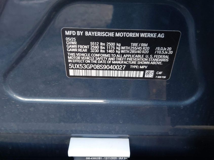 2025 BMW X3 - 5UX53GP08S9040027