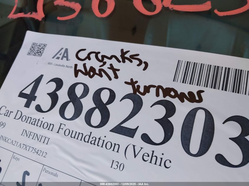 1999 Infiniti I30 Limited/Standard/Touring VIN: JNKCA21A7XT754212 Lot: 43882303