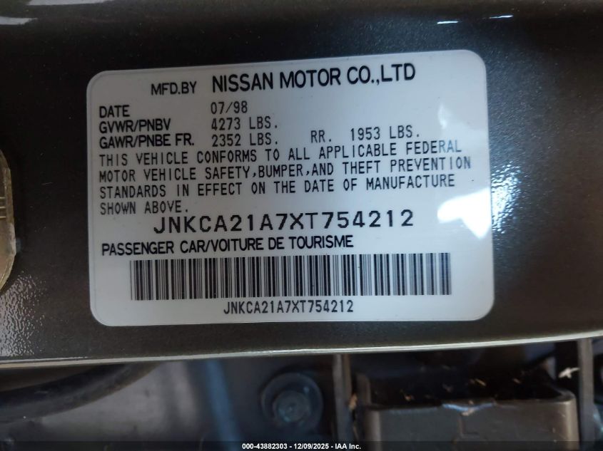 1999 Infiniti I30 Limited/Standard/Touring VIN: JNKCA21A7XT754212 Lot: 43882303