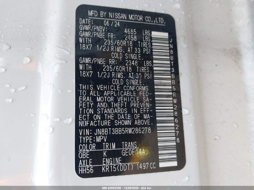 2024 Nissan Rogue Sv Intelligent Awd VIN: JN8BT3BB5RW286278 Lot: 43882306