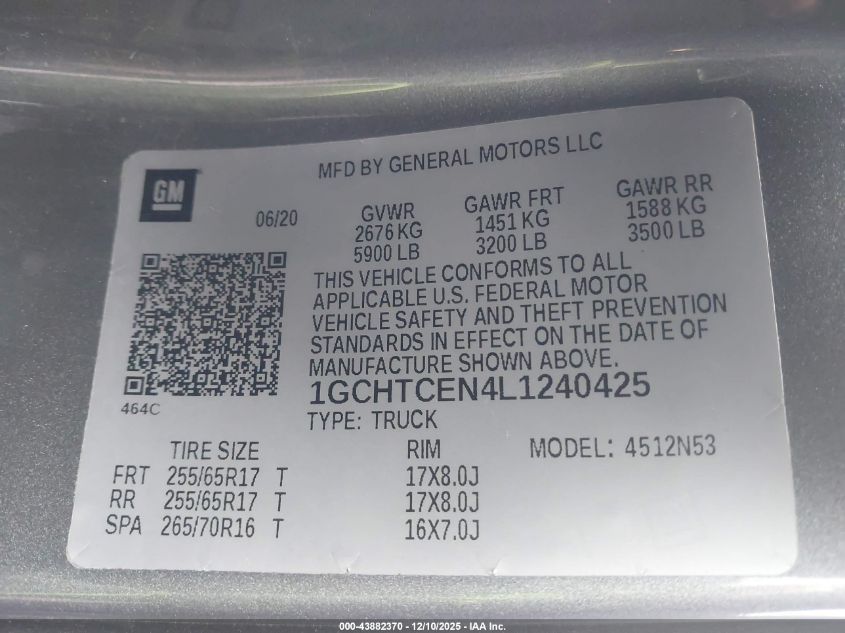 2020 Chevrolet Colorado 4Wd Long Box Lt VIN: 1GCHTCEN4L1240425 Lot: 43882370