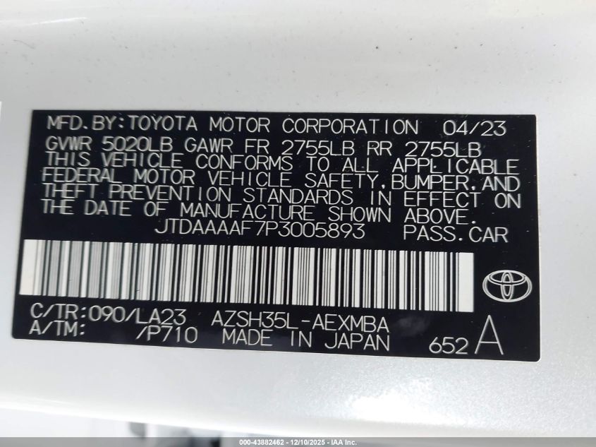 2023 Toyota Crown Limited VIN: JTDAAAAF7P3005893 Lot: 43882462