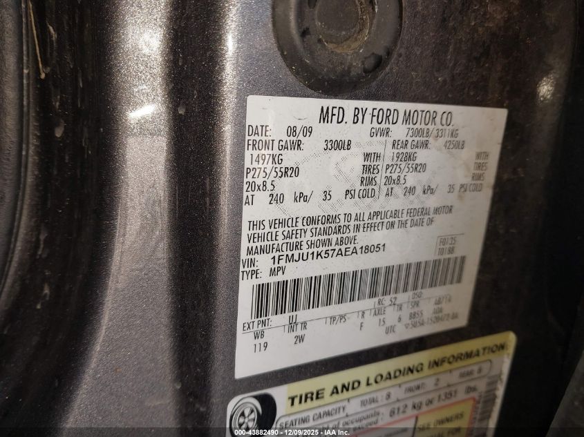 2010 Ford Expedition Limited VIN: 1FMJU1K57AEA18051 Lot: 43882490