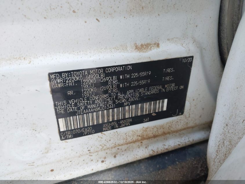 2021 Toyota Venza Xle VIN: JTEAAAAH6MJ013441 Lot: 43882532