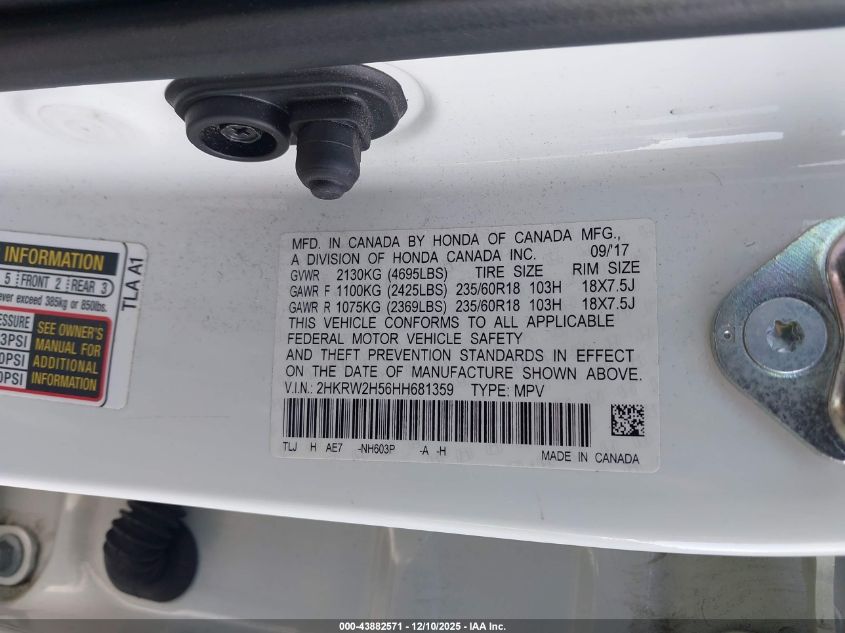 2017 Honda Cr-V Ex VIN: 2HKRW2H56HH681359 Lot: 43882571