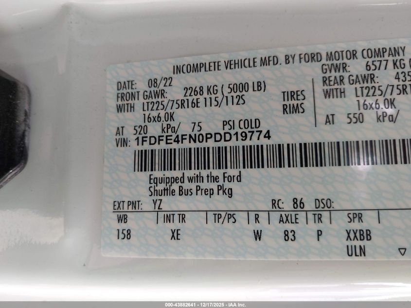 2023 Ford E-450 Cutaway VIN: 1FDFE4FN0PDD19774 Lot: 43882641