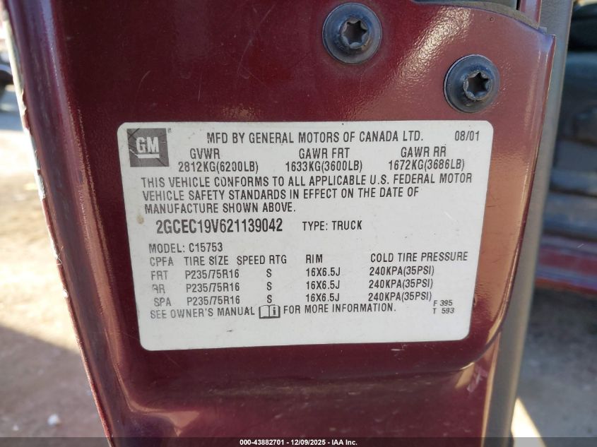 2002 Chevrolet Silverado 1500 Ls VIN: 2GCEC19V621139042 Lot: 43882701
