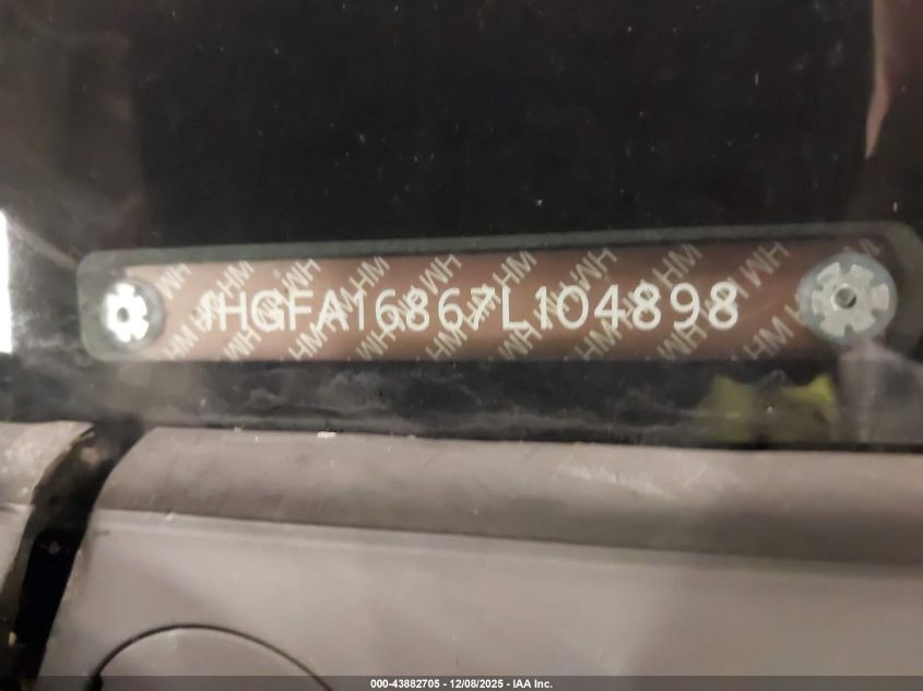 2007 Honda Civic Ex VIN: 1HGFA16867L104898 Lot: 43882705