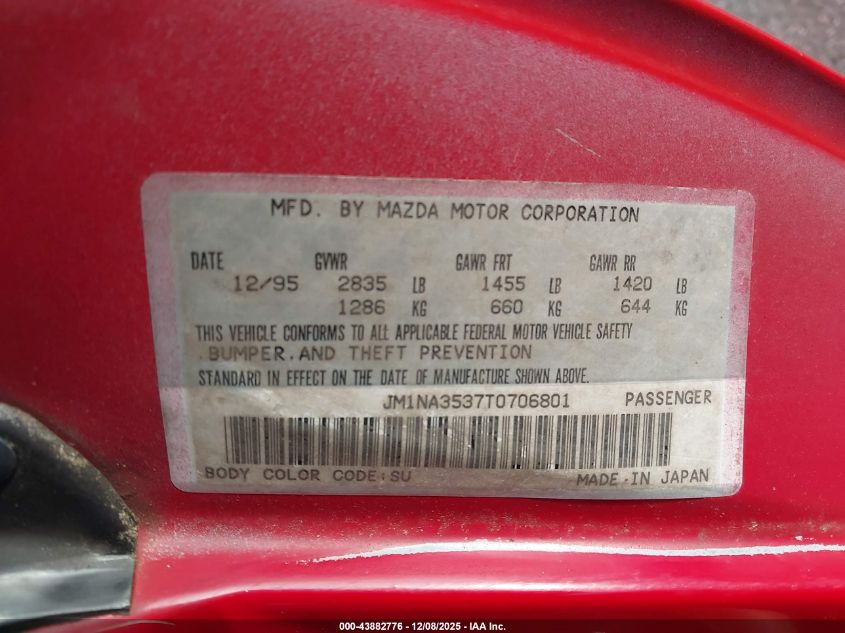 1996 Mazda Mx-5 Miata VIN: JM1NA3537T0706801 Lot: 43882776