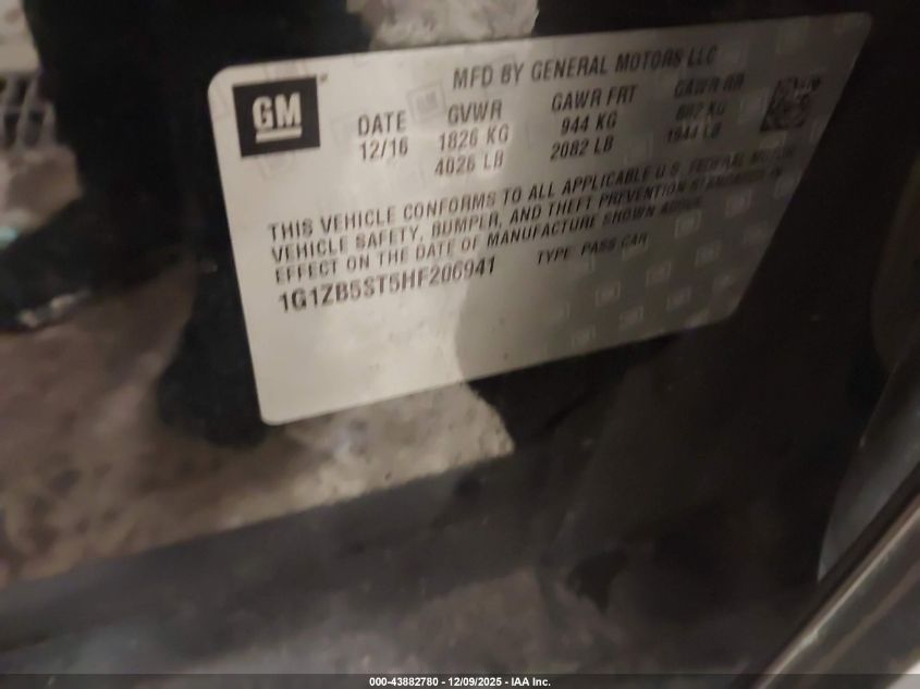 2017 Chevrolet Malibu Ls VIN: 1G1ZB5ST5HF206941 Lot: 43882780