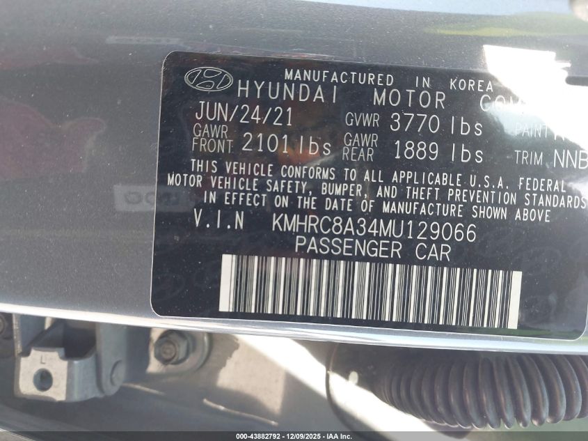 2021 Hyundai Venue Sel VIN: KMHRC8A34MU129066 Lot: 43882792