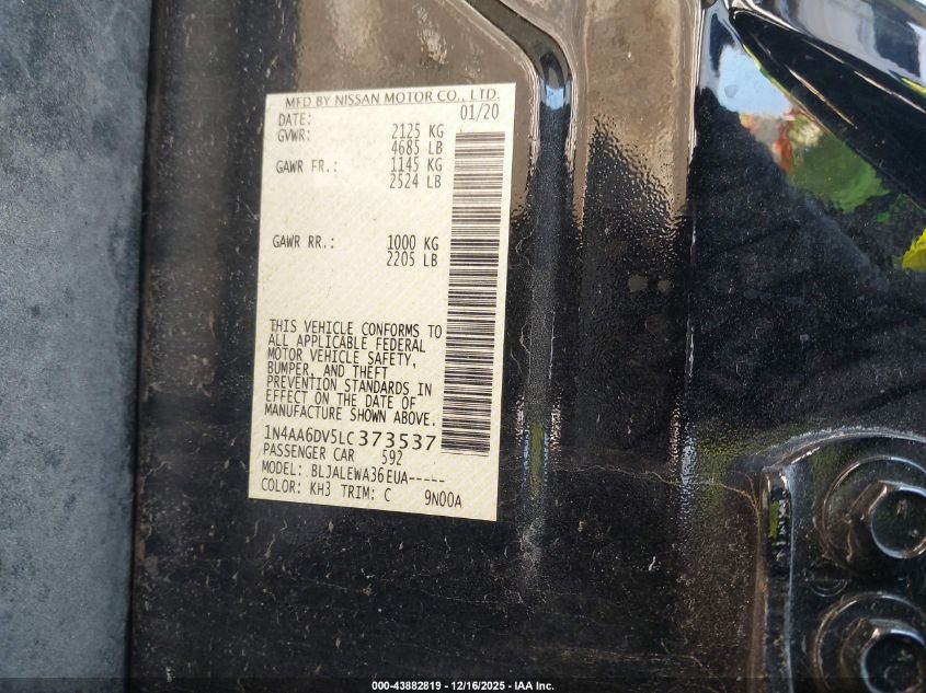 2020 Nissan Maxima Sl Xtronic Cvt VIN: 1N4AA6DV5LC373537 Lot: 43882819