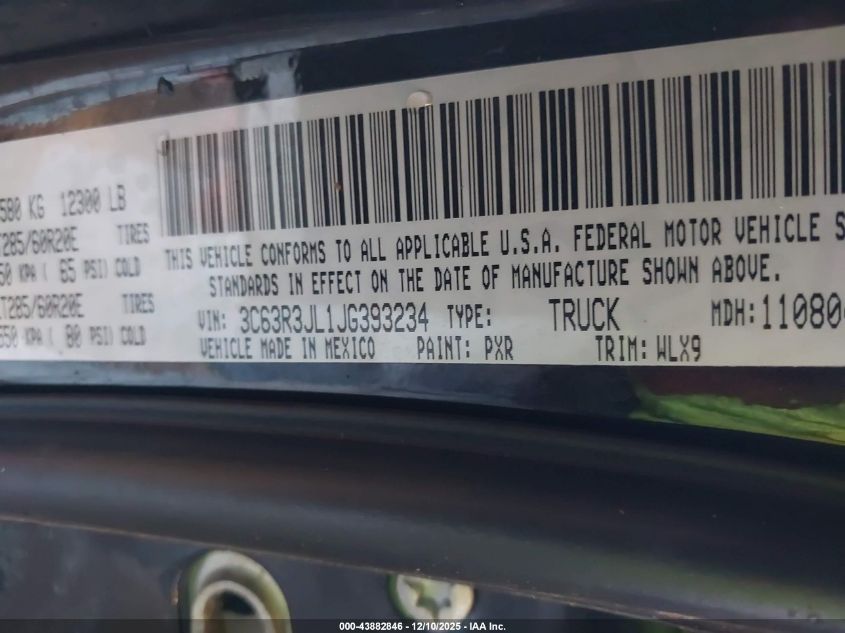 2018 Ram 3500 Laramie 4X4 8' Box VIN: 3C63R3JL1JG393234 Lot: 43882846