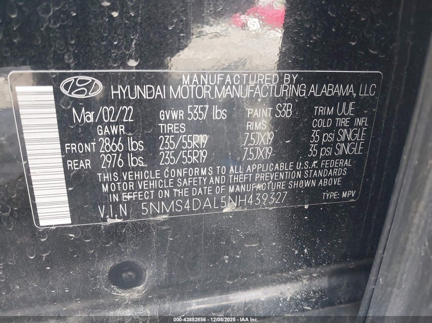 5NMS4DAL5NH439327 2022 HYUNDAI SANTA FE photo no. 9