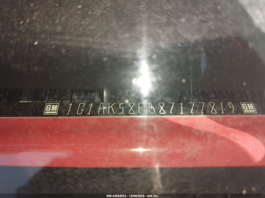 2008 Chevrolet Cobalt Ls VIN: 1G1AK58F387177819 Lot: 43882933