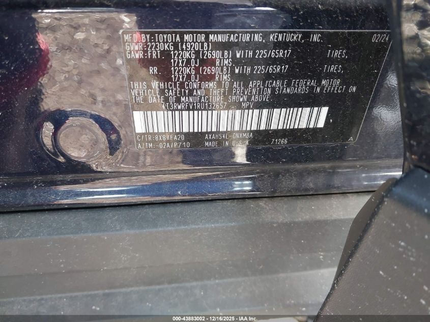 2024 Toyota Rav4 Hybrid Xle VIN: 4T3RWRFV1RU132657 Lot: 43883002