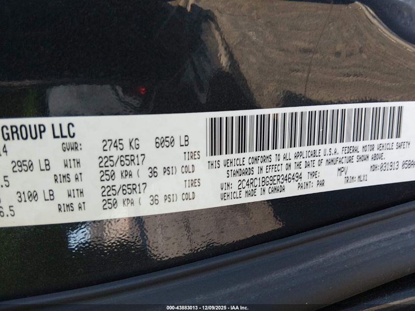 2014 Chrysler Town & Country Touring VIN: 2C4RC1BG9ER346494 Lot: 43883013