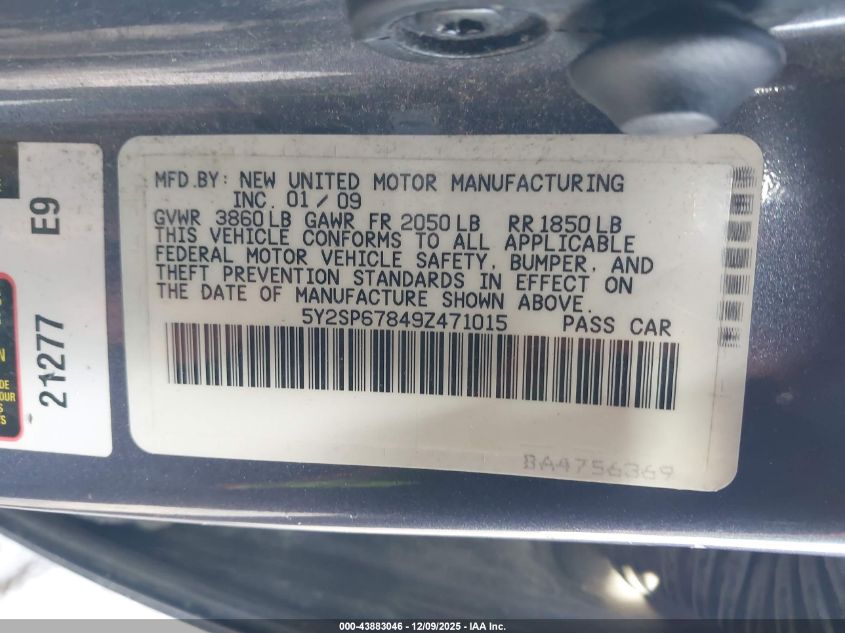 2009 Pontiac Vibe VIN: 5Y2SP67849Z471015 Lot: 43883046