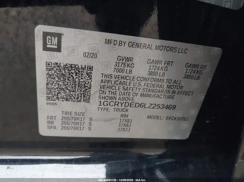 2020 Chevrolet Silverado 1500 4Wd Standard Bed Lt VIN: 1GCRYDED6LZ253469 Lot: 43883130