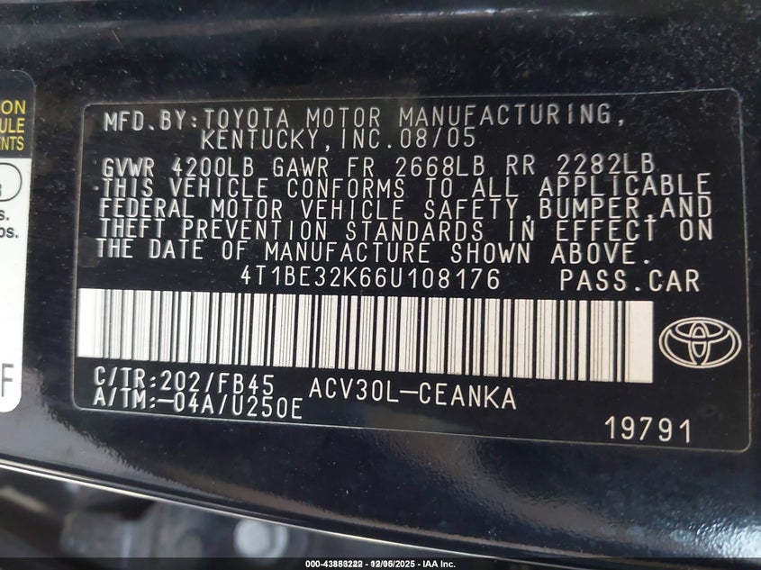 4T1BE32K66U108176 2006 TOYOTA CAMRY photo no. 9