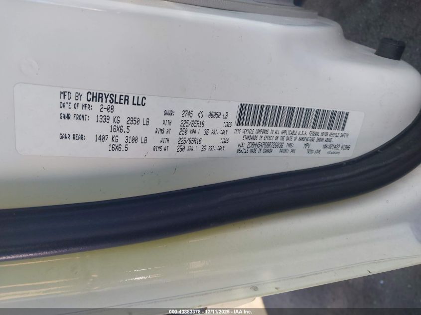 2008 Dodge Grand Caravan Sxt VIN: 2D8HN54P68R726036 Lot: 43883378