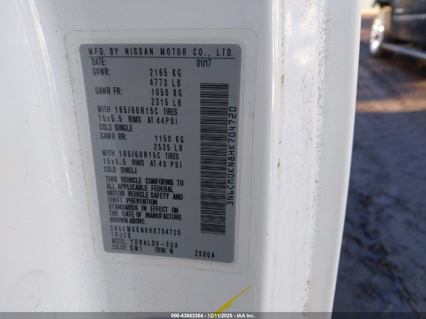 2017 Nissan Nv200 S VIN: 3N6CM0KN8HK704720 Lot: 43883384