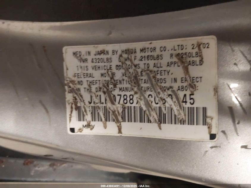 2002 Honda Cr-V Ex VIN: JHLRD78872C039445 Lot: 43883491