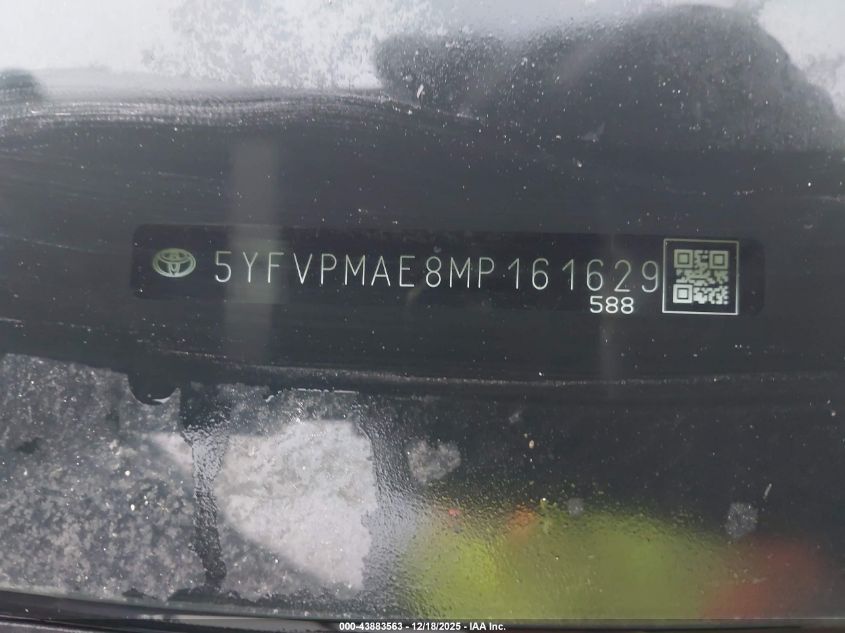 2021 Toyota Corolla Le VIN: 5YFVPMAE8MP161629 Lot: 43883563