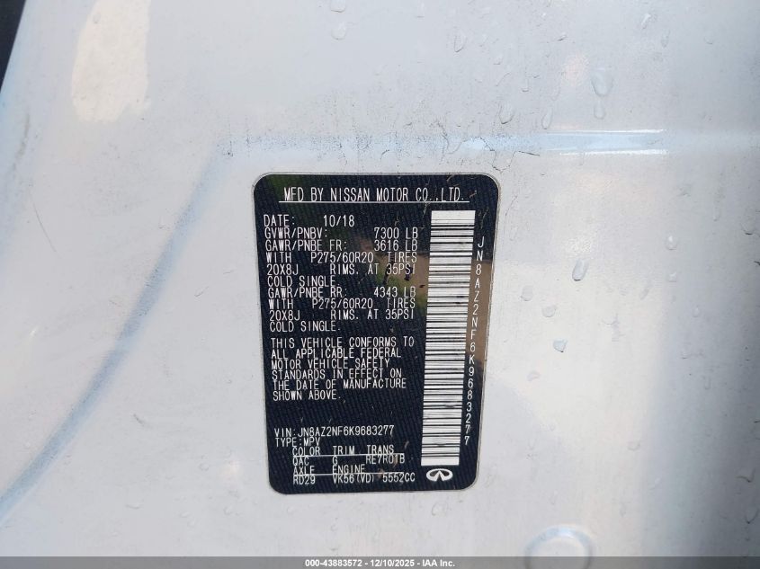 2019 Infiniti Qx80 Luxe VIN: JN8AZ2NF6K9683277 Lot: 43883572