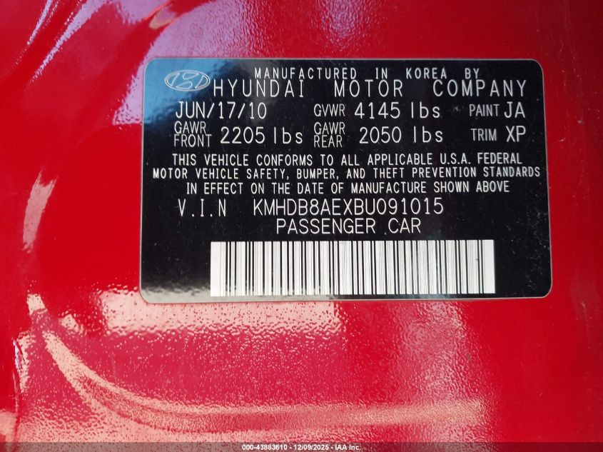 2011 Hyundai Elantra Touring Gls VIN: KMHDB8AEXBU091015 Lot: 43883610