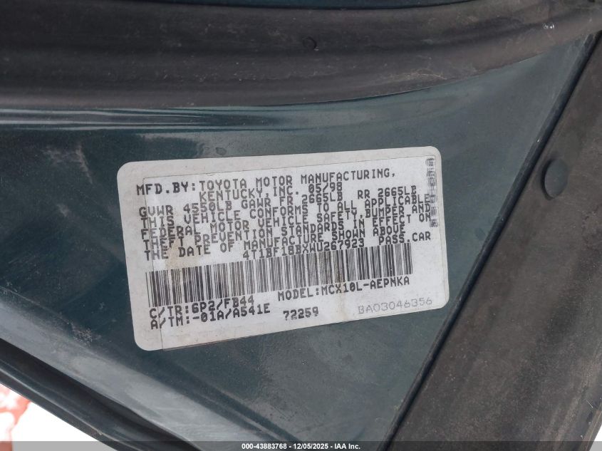 1998 Toyota Avalon Xl VIN: 4T1BF18BXWU267923 Lot: 43883768