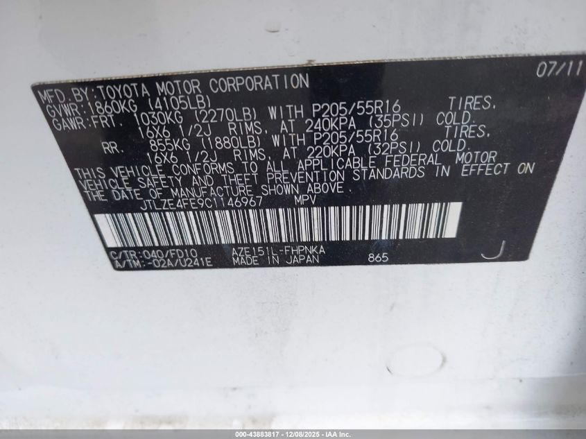 2012 Scion Xb Release Series 9.0 VIN: JTLZE4FE9C1146967 Lot: 43883817