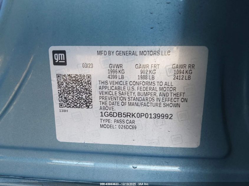 2023 Cadillac Ct4 Premium Luxury VIN: 1G6DB5RK0P0139992 Lot: 43883823