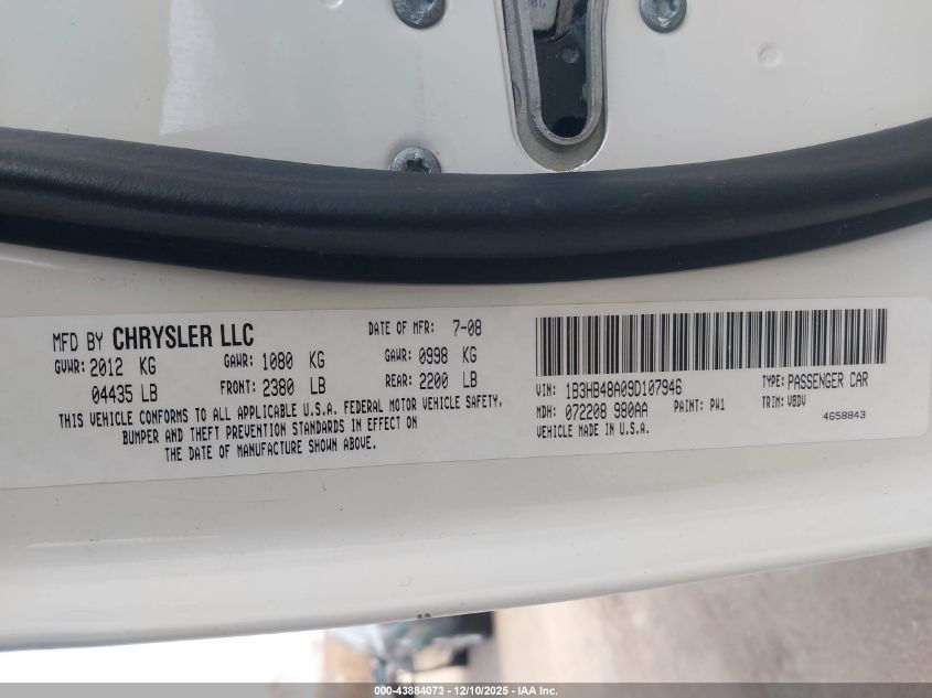 2009 Dodge Caliber Sxt VIN: 1B3HB48A09D107946 Lot: 43884073