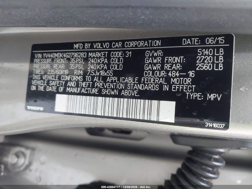 2016 Volvo Xc60 T5 Drive-E Premier VIN: YV440MDK4G2796283 Lot: 43884117