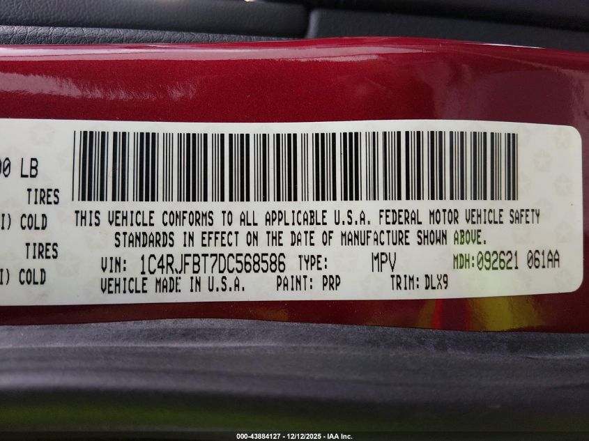 2013 Jeep Grand Cherokee Limited VIN: 1C4RJFBT7DC568586 Lot: 43884127