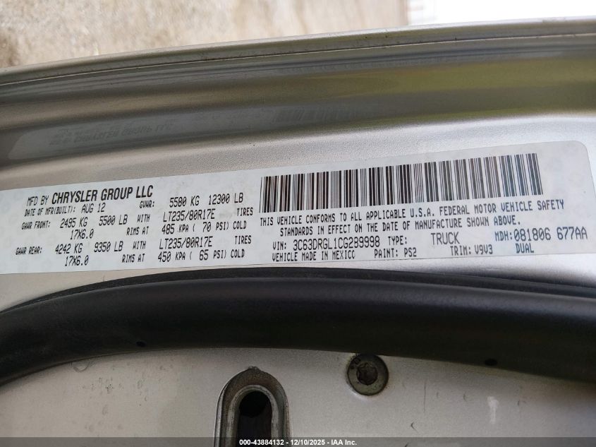 2012 Ram 3500 St VIN: 3C63DRGL1CG289998 Lot: 43884132
