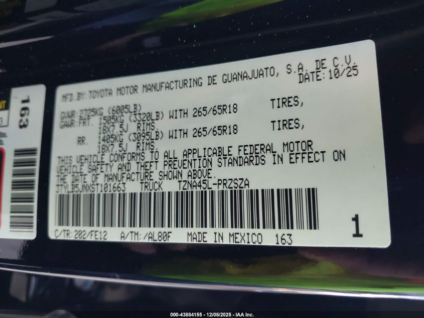 2025 Toyota Tacoma Trd Sport VIN: 3TYLB5JNXST101663 Lot: 43884155