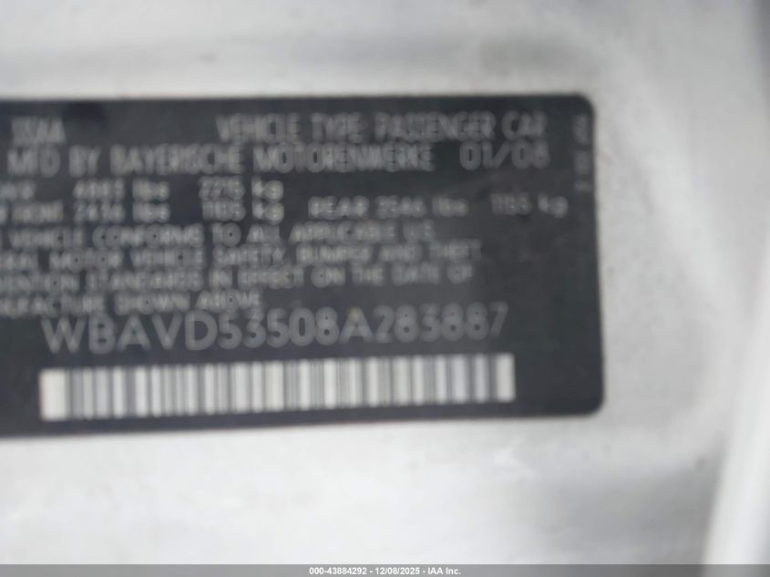 2008 BMW 335Xi VIN: WBAVD53508A283887 Lot: 43884292