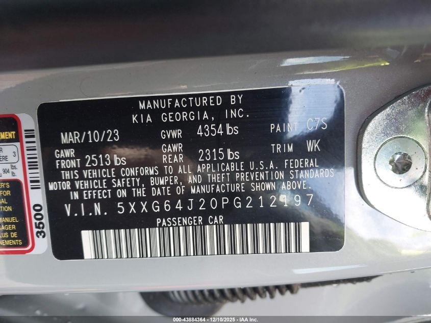 2023 Kia K5 Gt-Line VIN: 5XXG64J20PG212197 Lot: 43884364